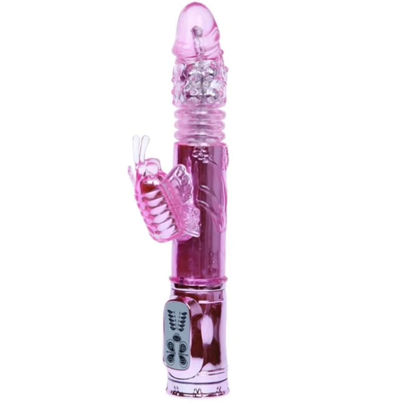 Throbbing Butterfly - Rechargeable Rabbit Vibrator With Rotation & Up & Down Motion - Pink