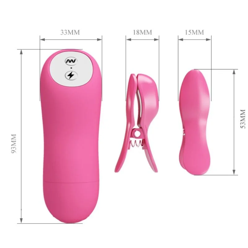 Romantic Wave - Vibrating Nipple Clamps With Electro Stimulation - Fuchsia product.details.thumbnail 3