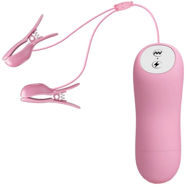 Romantic Wave - Vibrating Nipple Clamps With Electro Stimulation - Pink