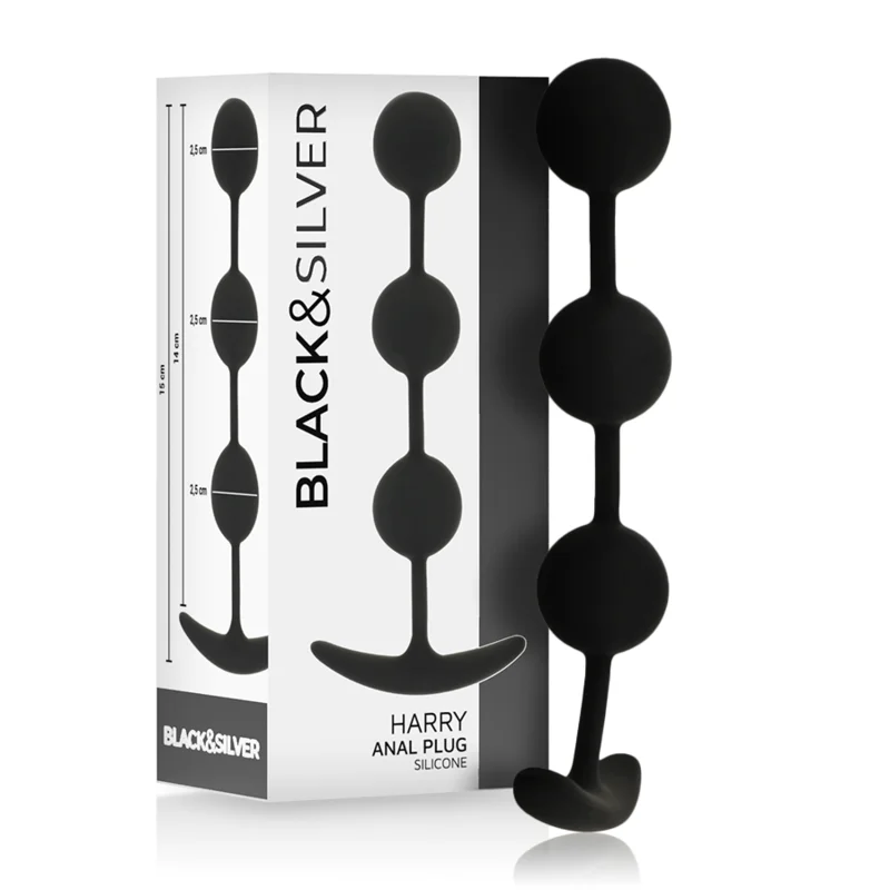 Harry - Silicone Anal Beads With 3 Spheres - 14 Cm - Black&silver
