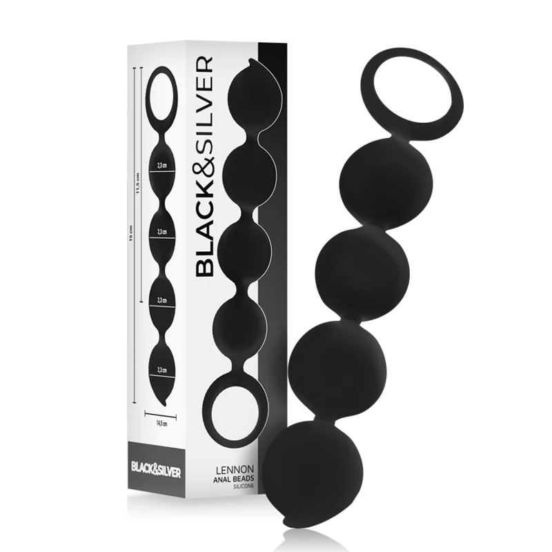 Lennon - Silicone Anal Beads With 4 Spheres - 15 Cm - Black&silver