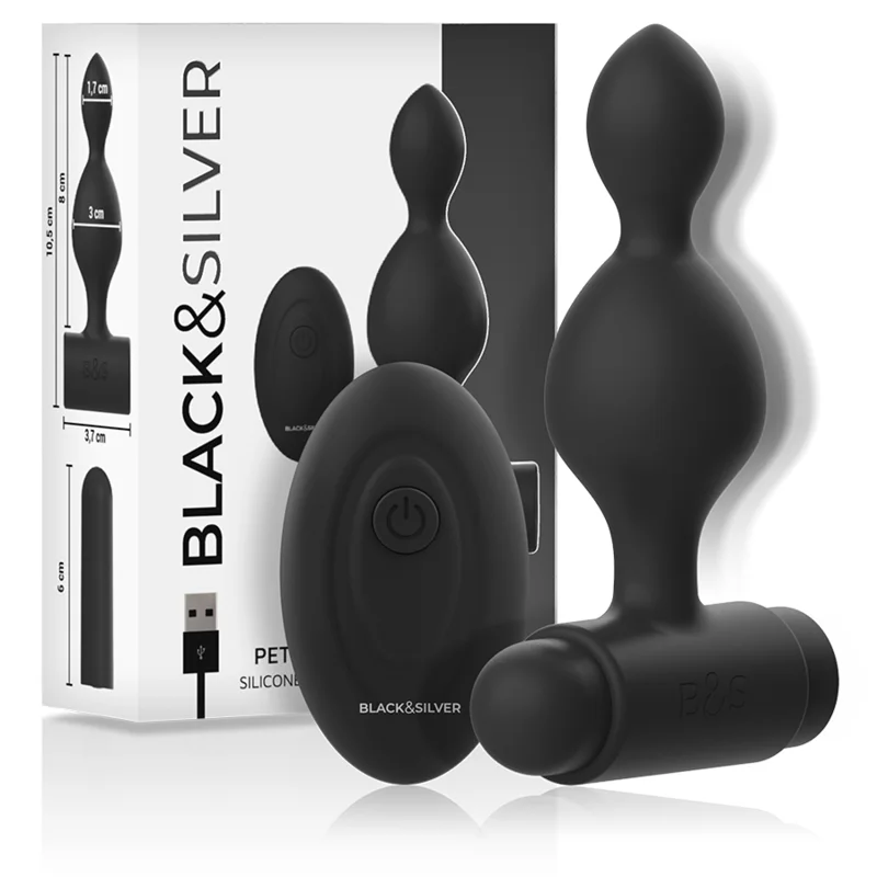 Tucker - Small Silicone Anal Plug With Remote Control - Black&silver