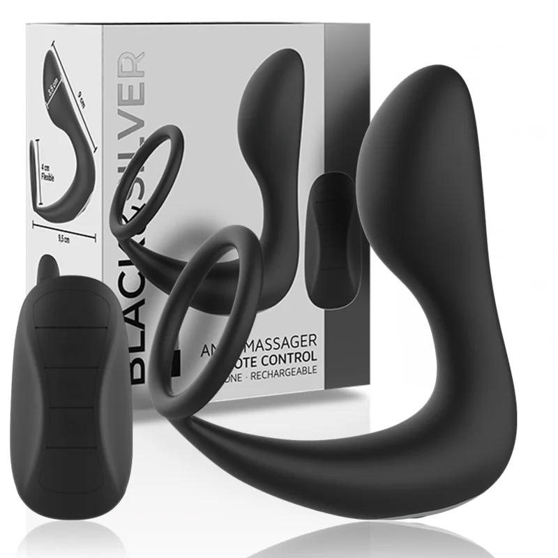 Remote Control Anal Massager – Rechargeable Silicone – Black - Black&silver