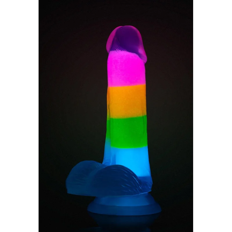Neo Elite Glow-in-the-dark Rainbow Rave 6.5-inch Silicone Dual-density Dildo - Multicolored product.details.thumbnail 3