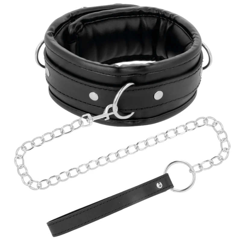 Soft Leather Posture Collar With Chain Leash - Κολάρο Στάσης Bdsm με Αλυσίδα-Λουρί