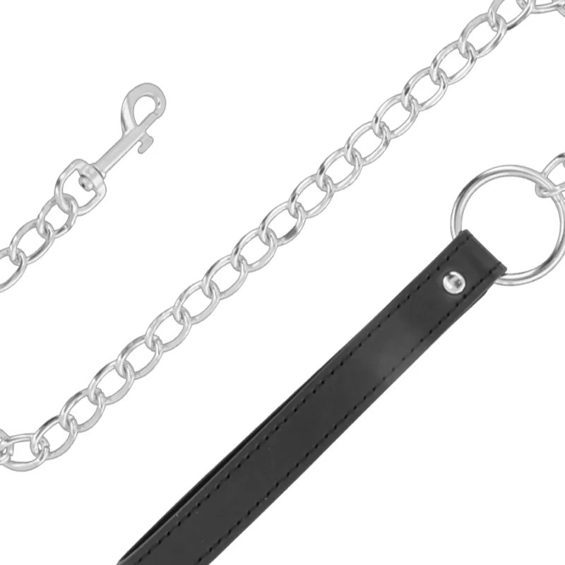 Soft Leather Posture Collar With Chain Leash - Κολάρο Στάσης Bdsm με Αλυσίδα-Λουρί product.details.thumbnail 2