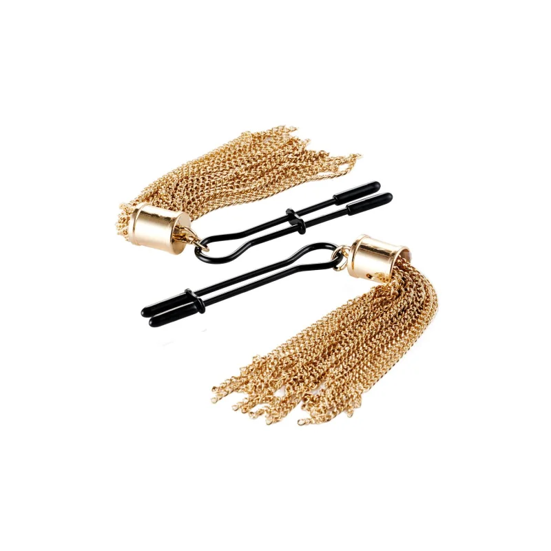 Tassel Tease Clamps - Adjustable Nipple Clamps With Gold-tone Chain Tassels - Guilty Pleasure Accessories & Adornments