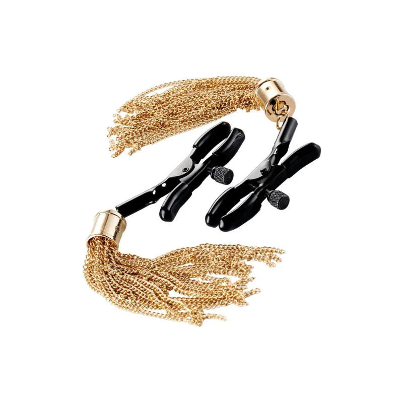 Draped Desire Clamps - Adjustable Nipple Clamps With Gold-draped Tassels - Guilty Pleasure Accessories & Adornments