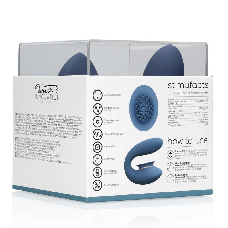 Twitch - 3 Rechargeable Vibrator With Suction - Blue/grey product.details.thumbnail 1