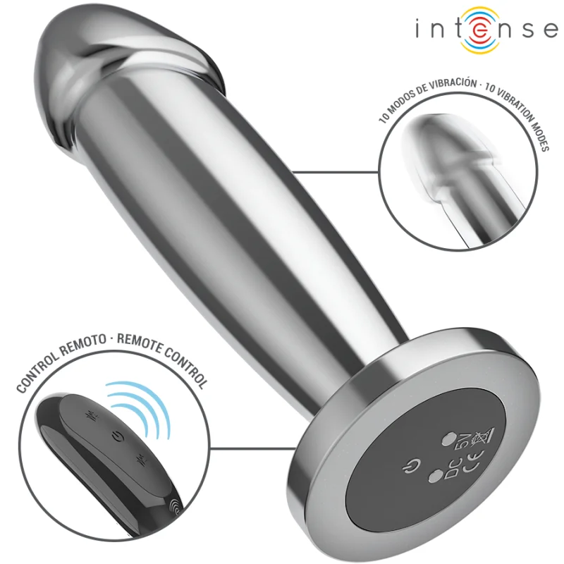 Metal Vibrating Dildo Anal Plug With Remote Control - 12 Cm