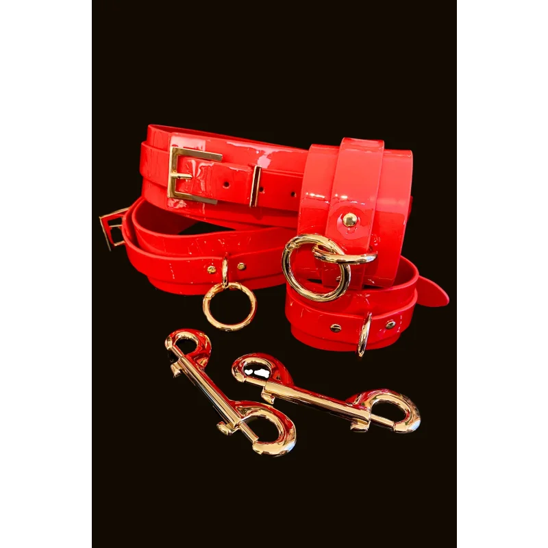 Wrist & Thigh Cuffs - Σετ Χειροπέδων Καρπών και Μηρών - Κόκκινο