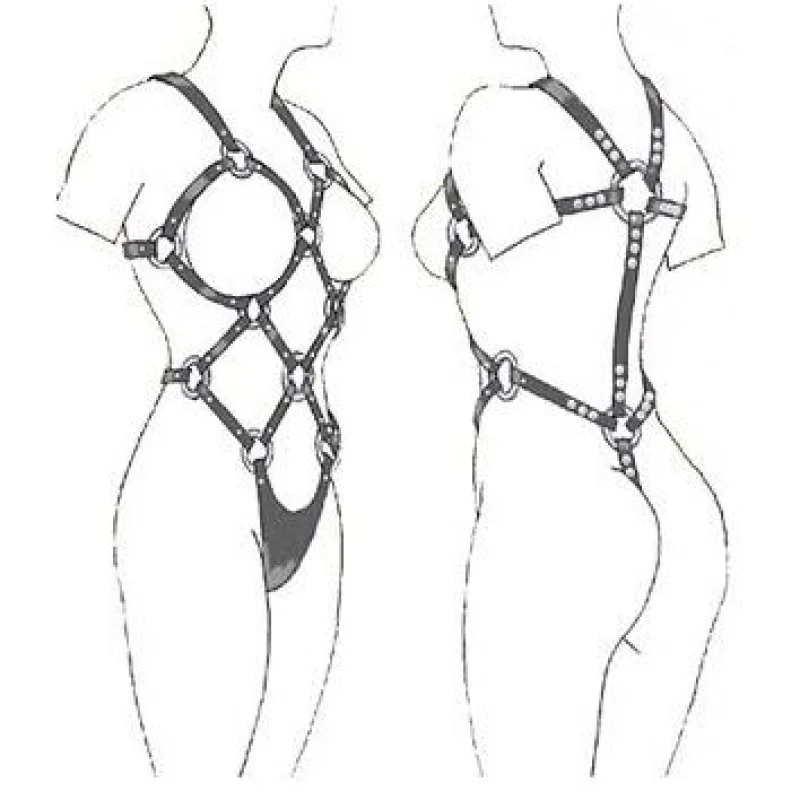 Adjustable Leather Body Harness - Γυναικείο Δερμάτινο Body Harness με ρυθμιζόμενα λουριά - One Size