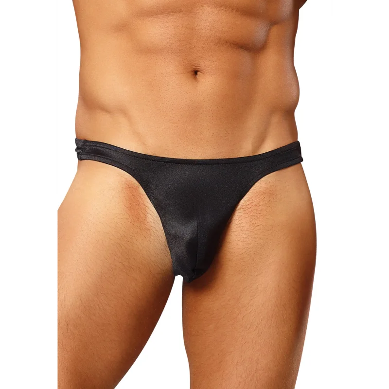 Satin Spandex Bong Thong - Ανδρικό String Εσώρουχο - L/xl - Μαύρο