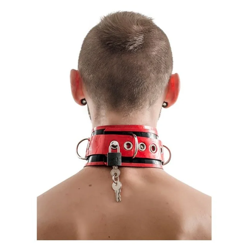Lockable Rubber Collar - Red - Mister B. Brand - BDSM Accessories