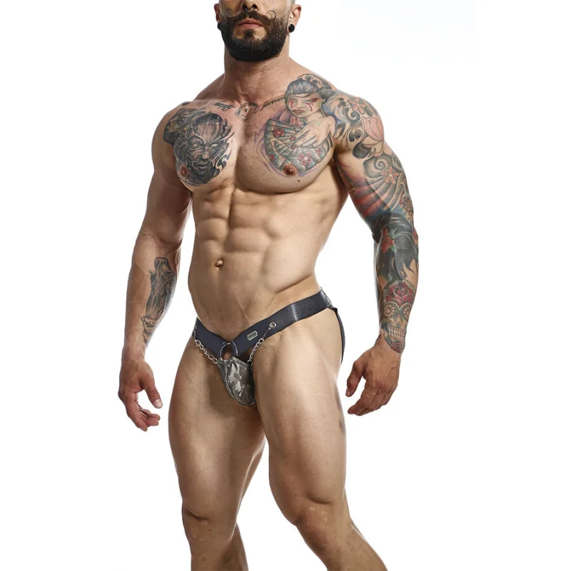 Dngeon Snap Jockstrap - Ανδρικό Jockstrap Από Pu Leather με Chain Pouch - Γκρι - One Size