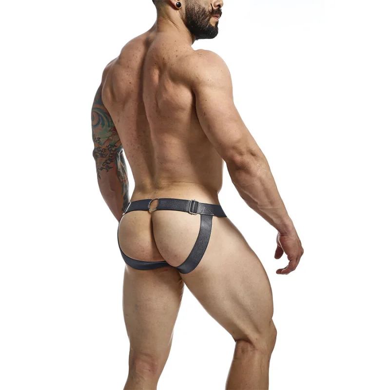Dngeon Snap Jockstrap - Ανδρικό Jockstrap Από Pu Leather με Chain Pouch - Γκρι - One Size product.details.thumbnail 3
