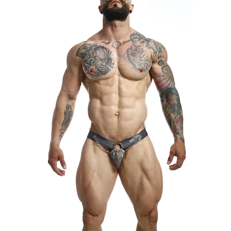 Dngeon Snap Jockstrap - Ανδρικό Jockstrap Από Pu Leather με Chain Pouch - Γκρι - One Size