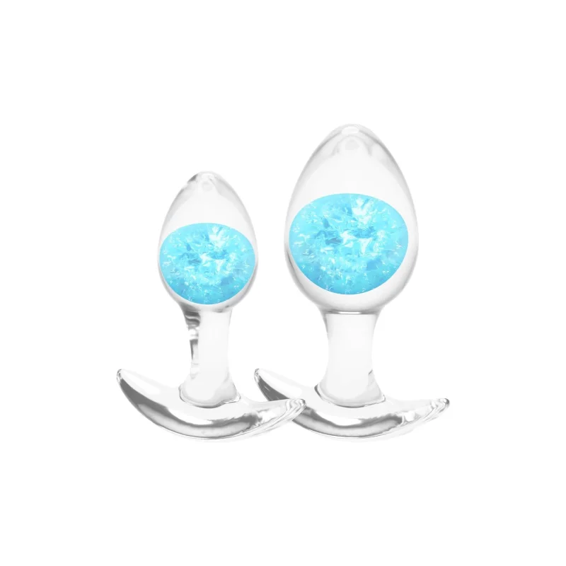 Cosmic Glams - 2-piece Kit - Liquid Silicone Anal Plug Set With Glass Marble - Blue