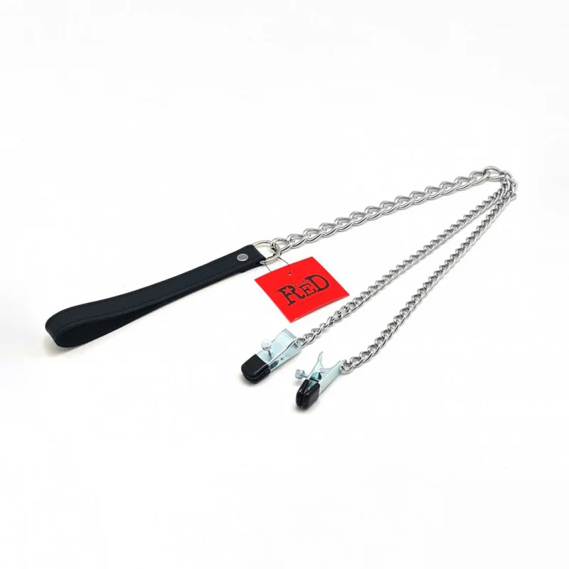 Premium - Breast Clamps And Leash - Πιαστράκια Στήθους με Λουρί - Μαύρο/Ασημί