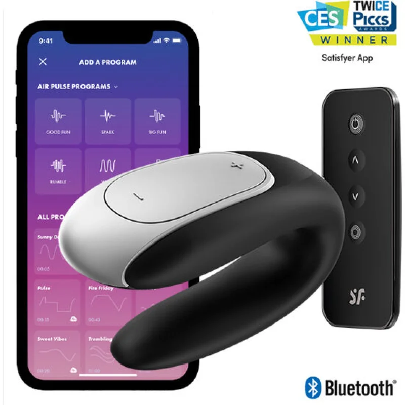 Double Fun - Couples Vibrator With Remote & App Control - Black