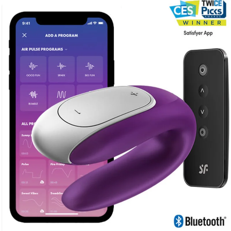 Double Fun - Couples Vibrator With Remote & App Control - Purple