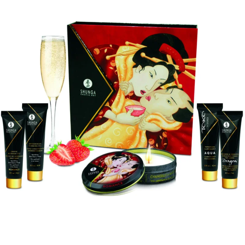 Secret Geisha Strawberries And Cava Kit - Ερωτικό Σετ Δώρου - Shunga Kits Προϊόντα Μασάζ & Αισθησιακά Λάδια