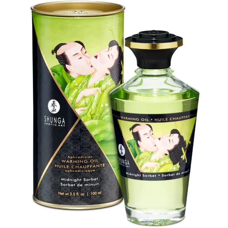 SHUNGA - Massage Oil with Heat Effect Midnight Sorbet Flavor - Sensual Massage Oil - 100 ml - Shunga Oils Related Products