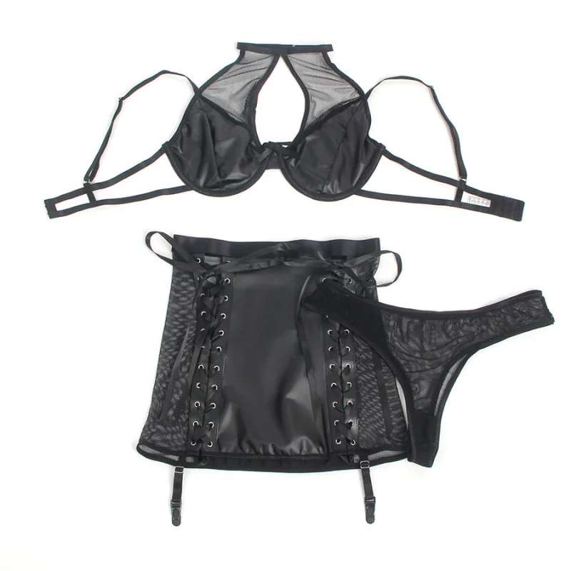 Σετ Bralette & Mini Φούστα με Wet Look & Δίχτυ - L/xl product.details.thumbnail 3