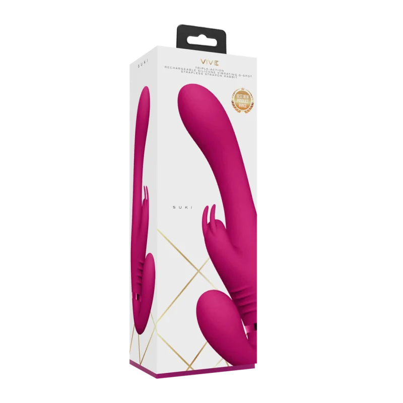 Suki - Επαναφορτιζόμενο Δονητικό Strapless Strap-on με 3 Μοτέρ - Ροζ