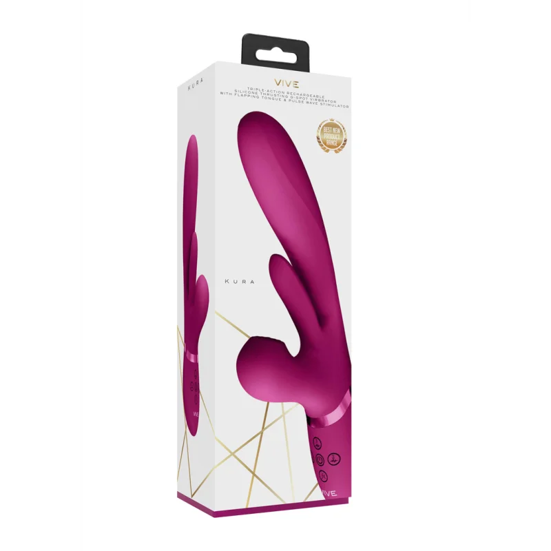 Kura - Rechargeable Thrusting G-spot Vibrator With Flapping Motion And Pulse Wave Stimulation - Pink