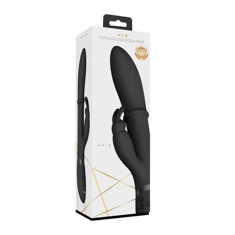 Halo - Rechargeable G-spot Rabbit Vibrator With Moving Ring - Black