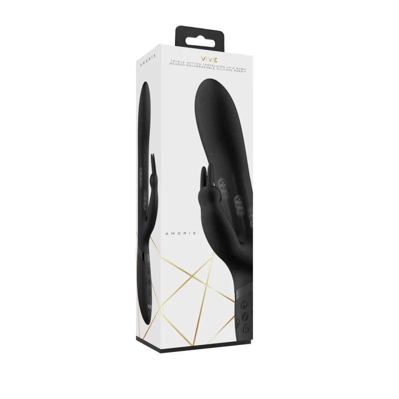 Amoris - Rechargeable Up-and-down Beaded Rabbit Vibrator - Black