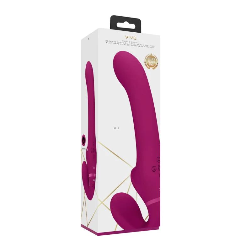 Ai - Δονητικό Strapless Strap-on με Air-wave Tickler και 3 Μοτέρ - Ροζ
