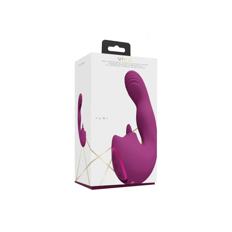 Yumi - Triple Motor G-spot Finger Motion Vibrator With Flicking Tongue Stimulator - Pink
