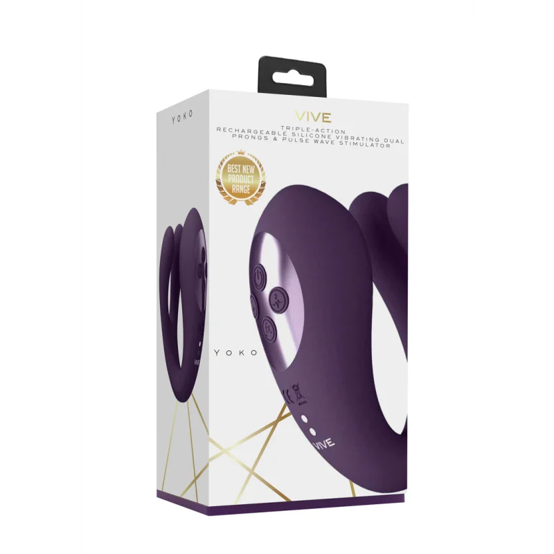 Yoko - Rechargeable Triple-action Vibrator With Dual Prongs And Clitoral Pulse Wave - Purple