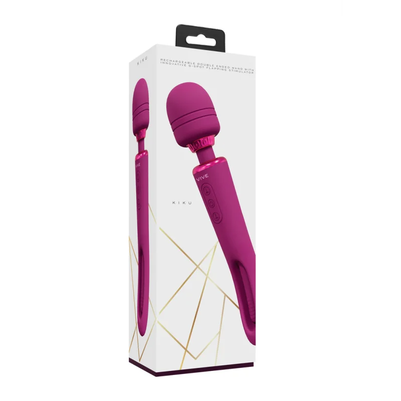 Kiku - Rechargeable Double-ended Wand Vibrator With Moving G-spot Stimulator - Pink