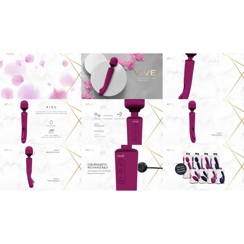 Kiku - Rechargeable Double-ended Wand Vibrator With Moving G-spot Stimulator - Pink product.details.thumbnail 3