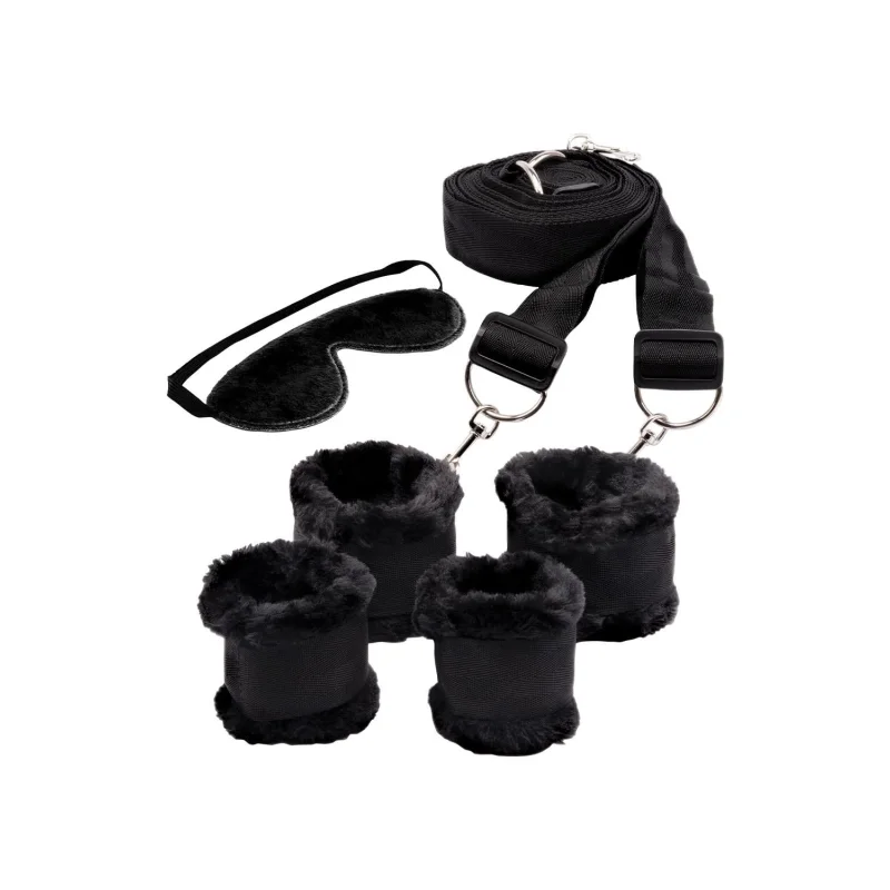 Fuzzy Bedroom Bondage Kit - Σετ Bdsm Δέστρες Κρεβατιού με 4 Επενδεδυμένες Χειροπέδες και Μάσκα Ματιών