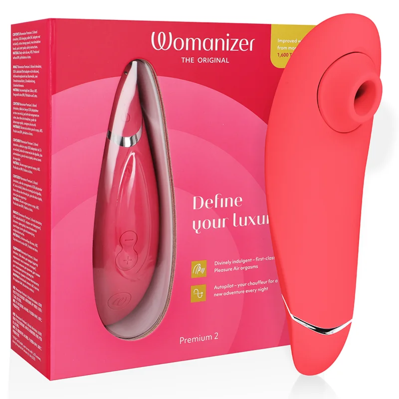 Premium 2 - Clitoral Stimulator With Pleasure Air & 14 Intensities - Coral Red