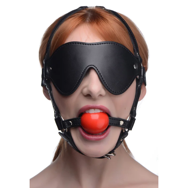 Adjustable Harness With Blindfold And Ball Gag